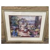 Framed print - garden overlooking sailboats