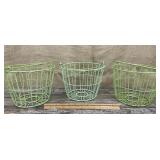 3 green wire egg baskets