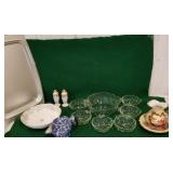 Lot of glassware, shaving mug, salt/pepper