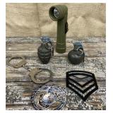 Flashlight, grenades, handcuffs, trivets