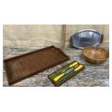 Tray, platter, plastic bowl, retro carving set