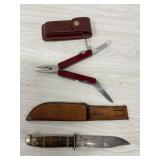 Hunting knife w/ sheath, Swiss knife