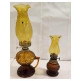 2 Amber glass oil lamps