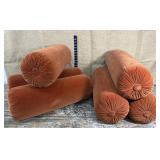 6 large orange velvet bolster pillows