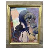 Artist signed abstract painting on canvas approx