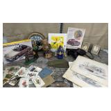 Mirror, robot, covered bridge prints, old