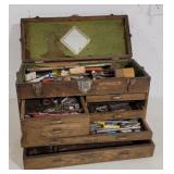 Oak machinist chest with contents needs work