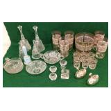 Glass lot of bells, salts, ice bucket/glasses,