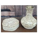 2 pieces of ivory dynasty - vase and jewelry box