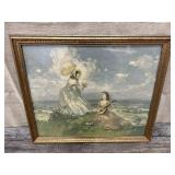 Framed Louis Jambor print - pastoral scene w/ 2