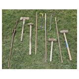 Sledge hammers, axe, bars