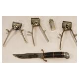 Vintage hair trimmers,  knife, etc