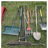 Shovels brooms, squeegee