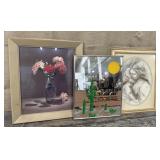 3 piece art - Desert mirror, flowers & mother &