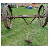 Pair of 36in iron wheels with axle