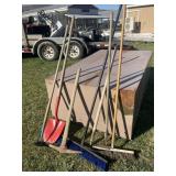 Brooms, pointed shovel, hoes