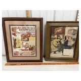 Vintage Quaker & Schlitz advertising framed