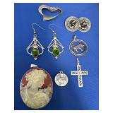 Sterling - cameo, pendants, brooches, earrings