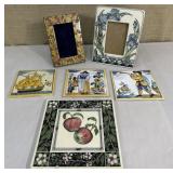 2 nice photo frames, painted terracotta tiles,