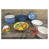 Enamelware bowls, pots & pans