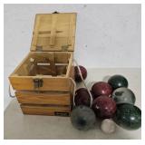 Boche ball set with wood crate