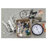 Box lot of misc. hammer,clock, screwdrivers,