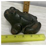 Antique frog doorstop, painted green