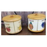 2 round canister sets with wooden lids