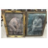 2 nice large frames w/ pastel figural drawings -