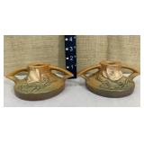 2 Roseville candlesticks