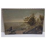 Antique Oil painting on board - shore scene