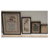 Nice Framed sampler and 3 motto prints