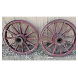 2 wood wagon wheels 32"
