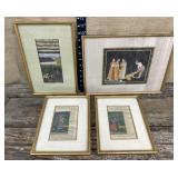 4 pieces India hand-painted woodblock art