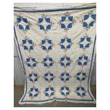 Blue & white floral quilt approx 72"x90" - quite