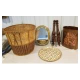 Nice wicker basket with vintage garbage can,