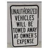 Vehicles will be towed away sign 12x18