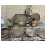 Copper & brass lanterns, trays, bowls etc