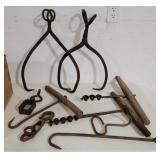 Ice tongs, auger bits,hooks