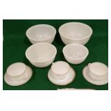 Set of 4 Fire King bowls, cups/saucers