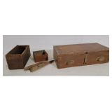 Wooden 1 drawer, small wood boxes,wood spikes
