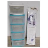 Plastic storage bins and garment rack