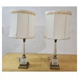2 brass and glass lamps