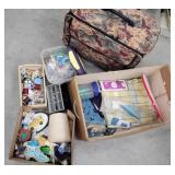 Travel/craft bag & large box of sewing, fabric,