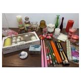 Candle lot - candle sticks, votives, Avon bud