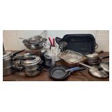Large lot of metal kitchenware - pan, utensils,