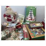 Box of Christmas Santa, vintage tags, cards,