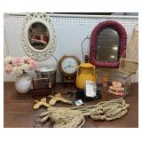 Vintage home decor lot - mirrors, lamp, clock,