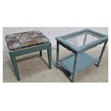 Sewing stool, glass top shelf