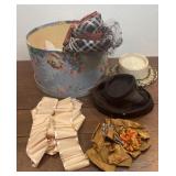 Vintage hat box with hats, ribbon and hair
